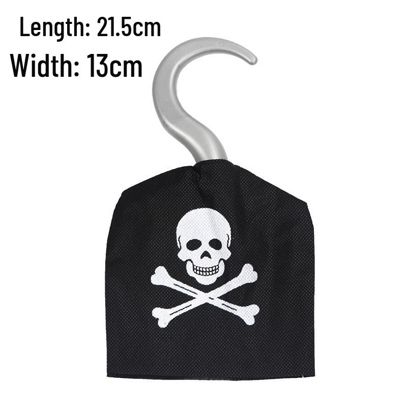 Pirate Costume Accessories: Skull Eye Patch, Hat, Hook, Flag, Telescope, Knife, and Gun for Halloween.