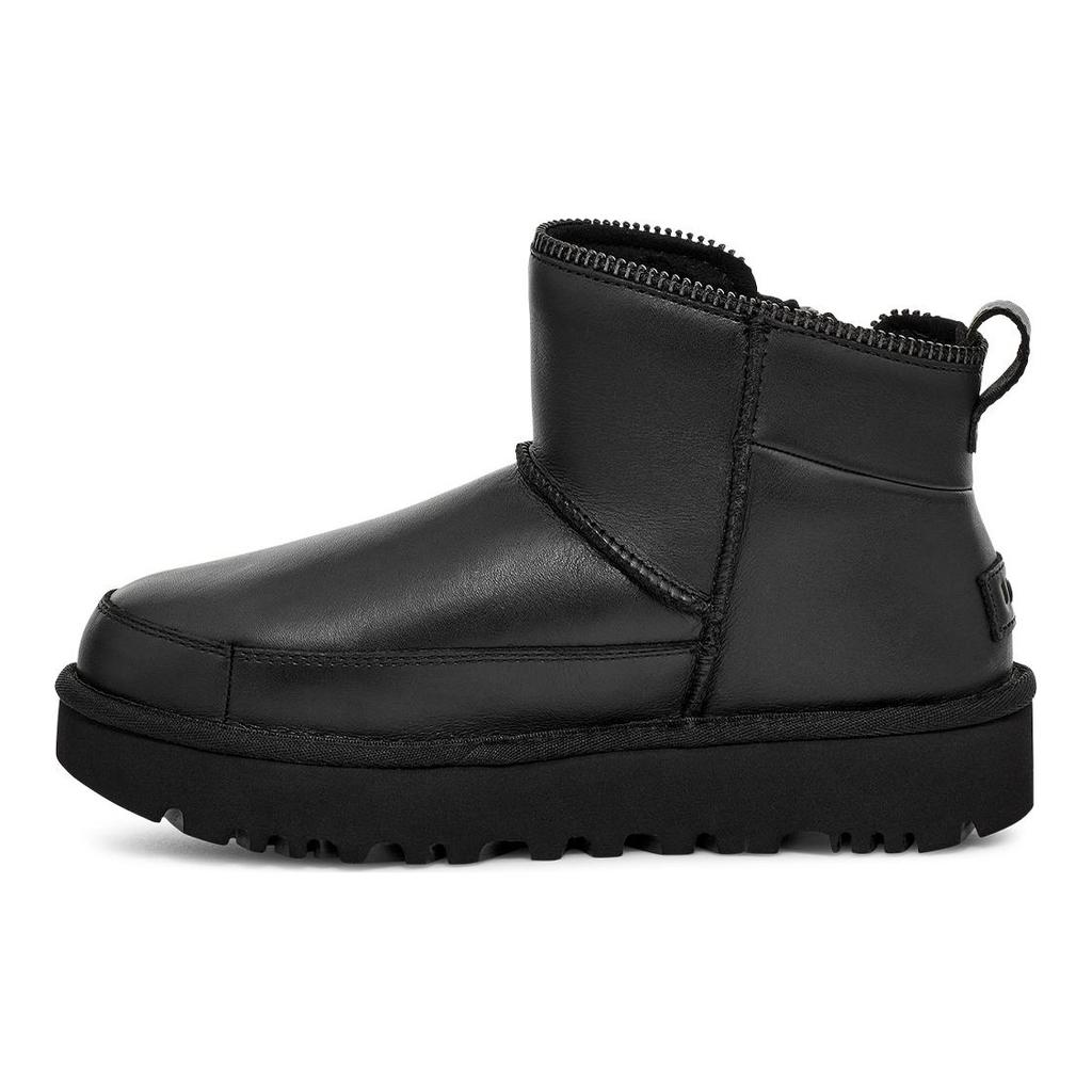 UGG Pravá kůže Jednobarevné Kulatá špička Krátké sněhule Dámské boty Černé 1164690-BLK