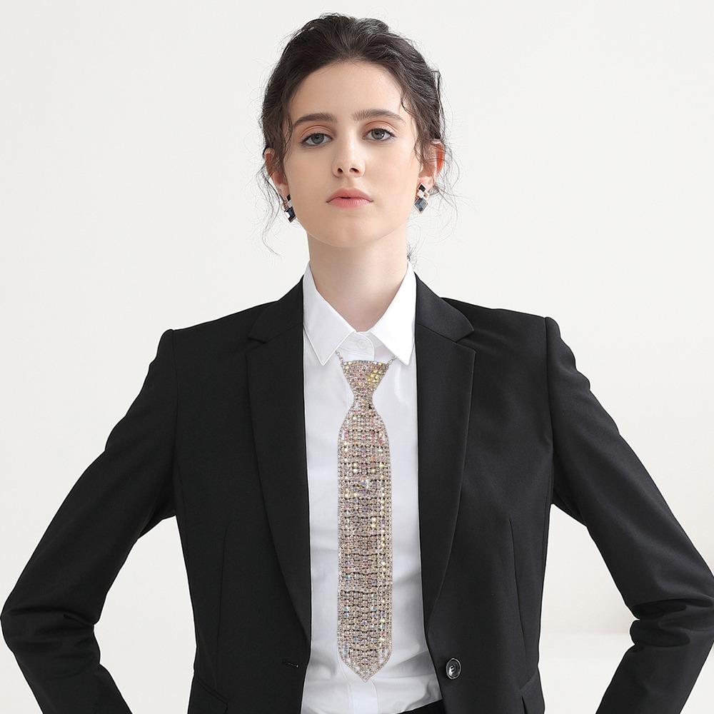 Retro Crystal Necktie Colorful Music Festival Necktie  Club Party Necklace Costume Neckwear