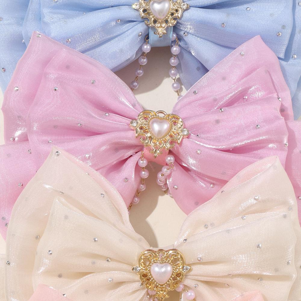 Girls' Rhinestone Pearl Bow Hair Clip: Cute Tassel Updo Accessory