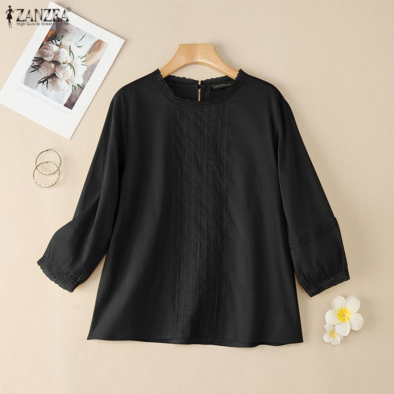 ZANZEA Dámská ležérní bavlněná halenka s kulatým výstřihem a 3/4 rukávy