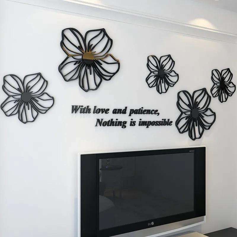 Flower Wall Sticker Acrylic 3D DIY Self-adhesive Wall Decal TV Background Living Dining Room Bedroom Bedside Mural Art Decor