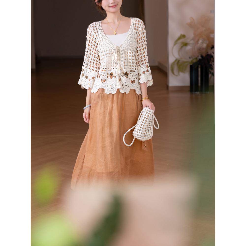 New Short Cotton T-Shirt Women Knitting O-Neck Hollow Summer Style Basic Tops Tees Loose Clothing