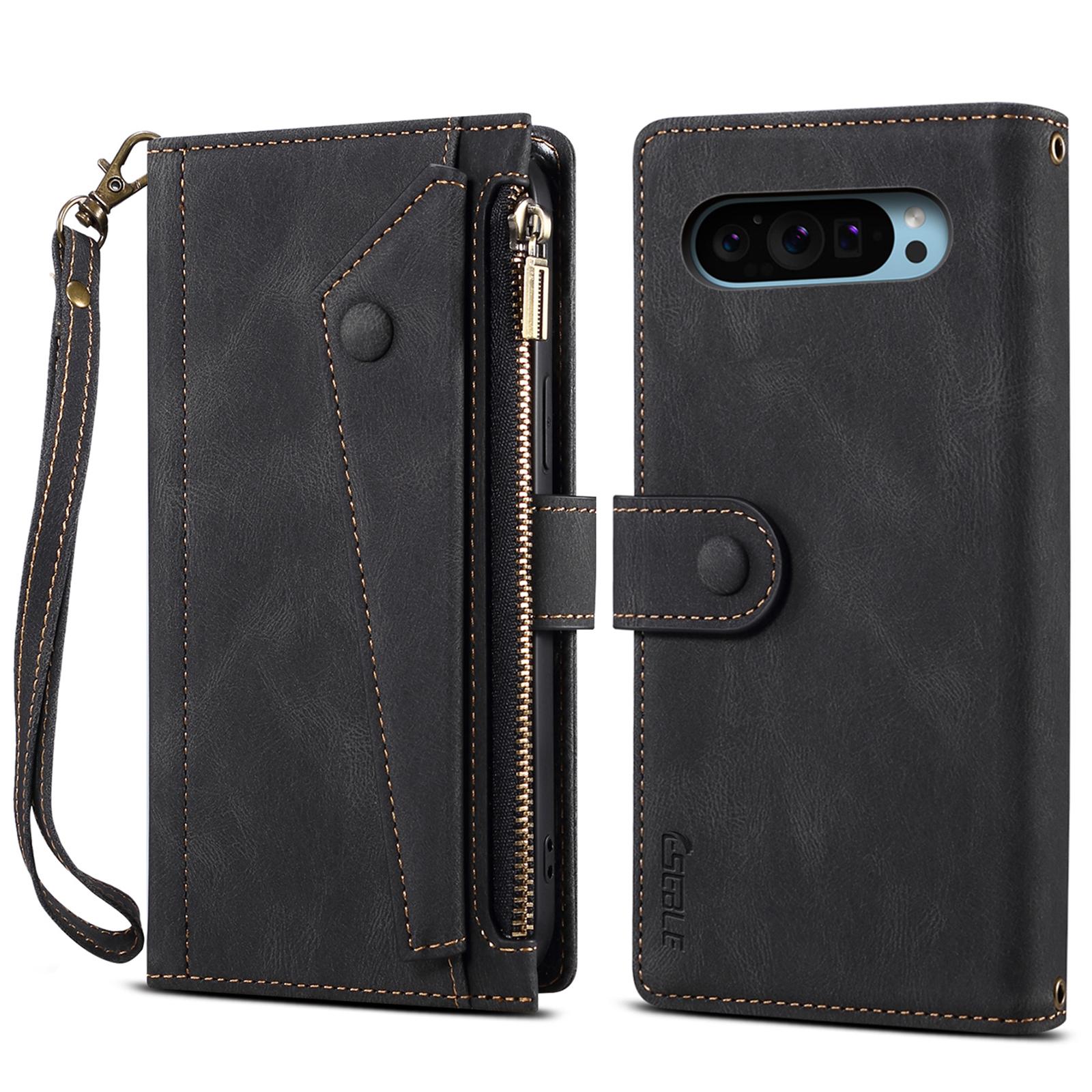 

ESEBLE Star Series For Google Pixel 9/Pixel 9 Pro Case Zipper Wallet Leather Stand Phone Cover Black