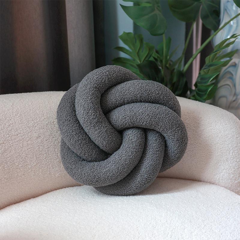 

Nordic INS Style Hand Woven Lamb Wool Round Pillow Braided Home Decor Sofa Backrest Cushion Cozy Living Room Bedroom Accent серый