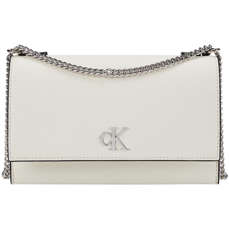 

New CALVIN KLEIN Blended Material Shoulder Bag Women s Ice Column White DH2806-GRP 21.1*6.6*14.0CM