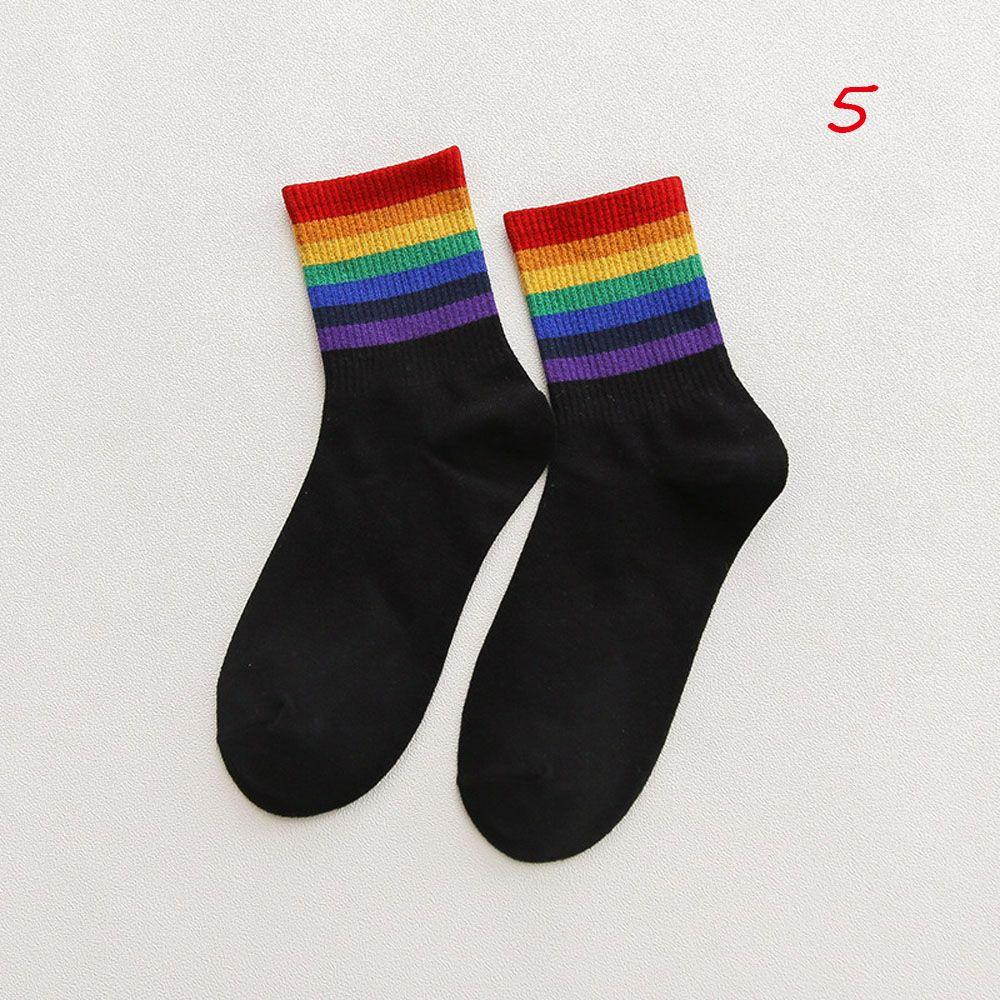 

Sport Cozy Women Striped Rainbow Streetwear Women Socks Cotton Socks Middle Tube Tube Sock 5