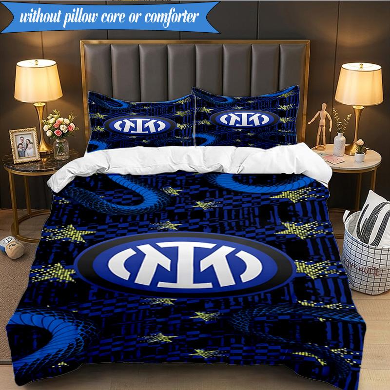 3 PEZZI F.C. Set Biancheria da Letto Morbido Stampato Internazionale Milano, Include 1 Federa per Piumone e 2 Federe per Cuscino, Perfetto per Camera da Letto, Dormitorio, Regalo per Fan