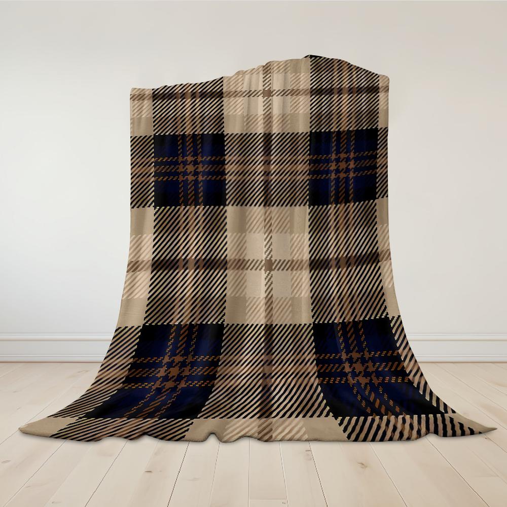 Couverture Flanelle Texture Carreaux Bleu Marine Chaude Douce Halloween Noël Canapé Chaleureux Confortable Décoratif Décor Cadeau Toutes Saisons