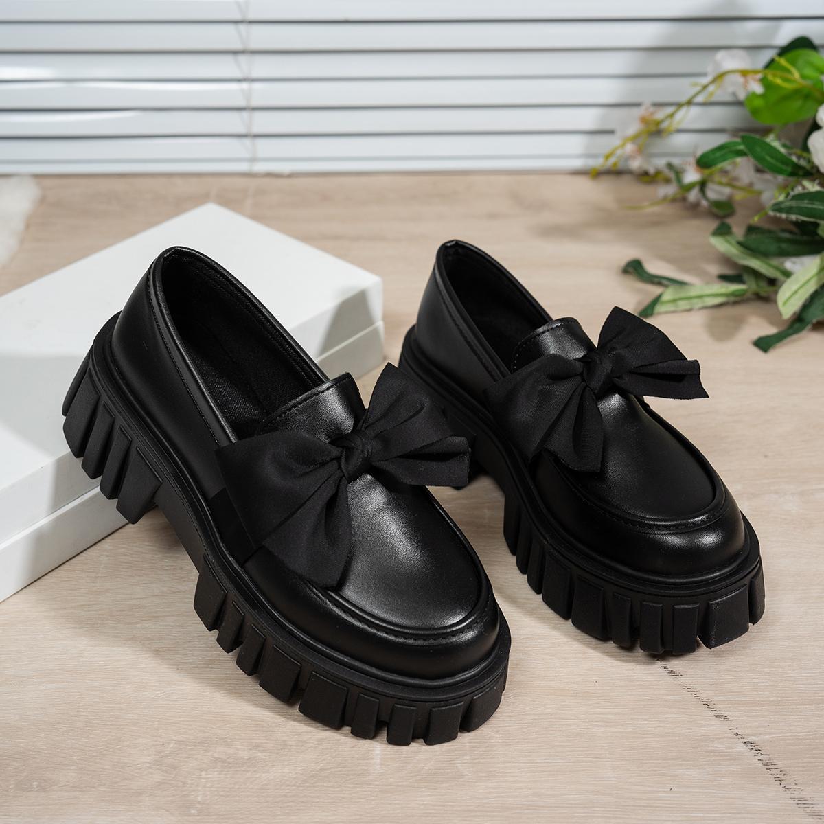 

Большие лоферы с толстой подошвой и галстуком-бабочкой, женские весенние туфли на толстой платформе из лакированной кожи, повседневная обувь 43 чёрный