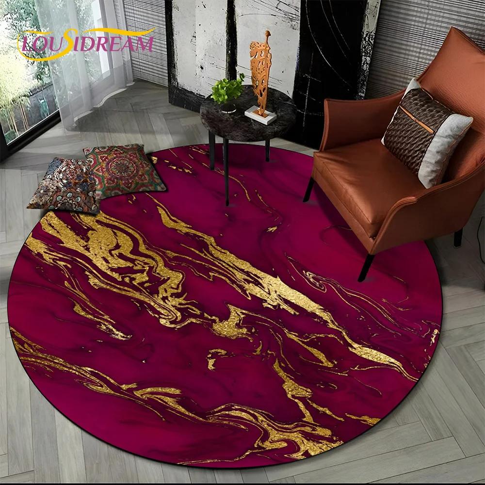 3D Colour Luxurious Marble Green Blue Gold Round Carpet Rug for Living Room Bedroom Child Chair Decor,Pet Area Rug Non slip Mat