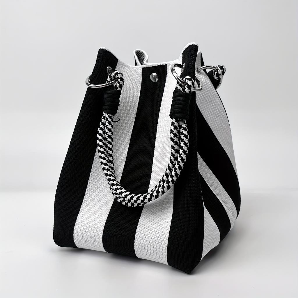 Vintage Multicolor Retro Handbag - Large Capacity Tote Bag with Buckle Closure & Fixed Strap, Striped Pattern, Durable for Work