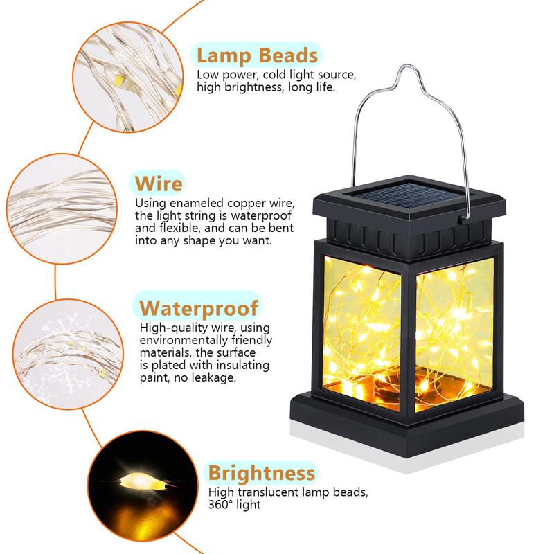 Solar Palace Lantern Hanging Candle Lamp Outdoor Solar Lights Decor Item for Lawn Landscape Patio Floor Yard Garden Atmospheric