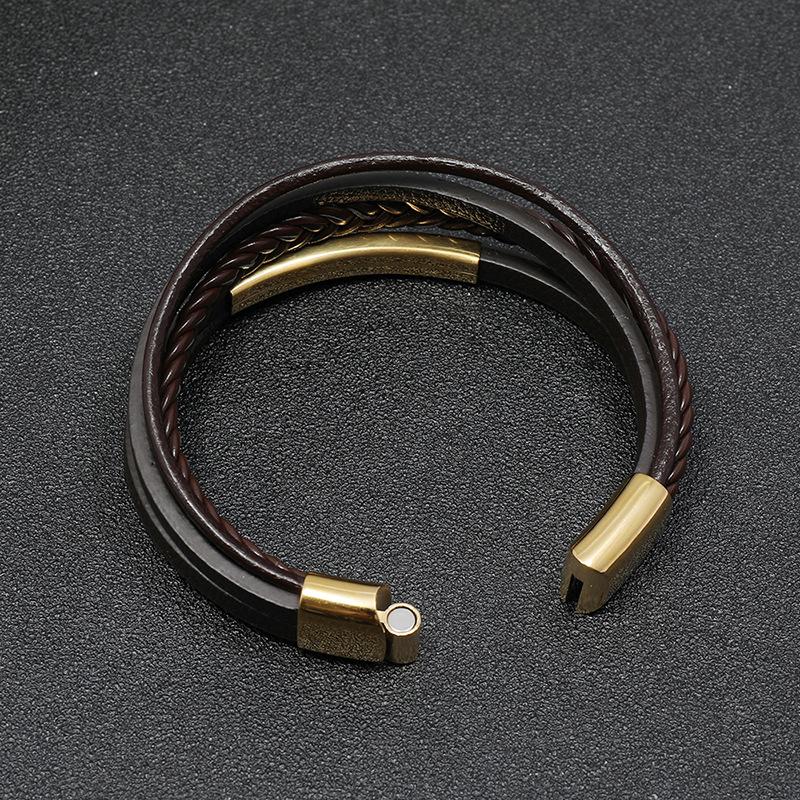 Simple and versatile creative men's leather bracelet - student jewelry stainless steel leather bangle