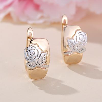 1 Paar modische silbrig-goldene Rose-Blumen-Ohrringe für Frauen, Geschenk zum Valentinstag