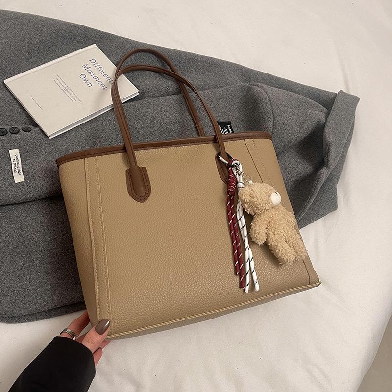 

Large Capacity Fashion Tote Bag Women Detachable Charm Faux Leather Shoulder Bucket Purse Commuter Handbag хакі