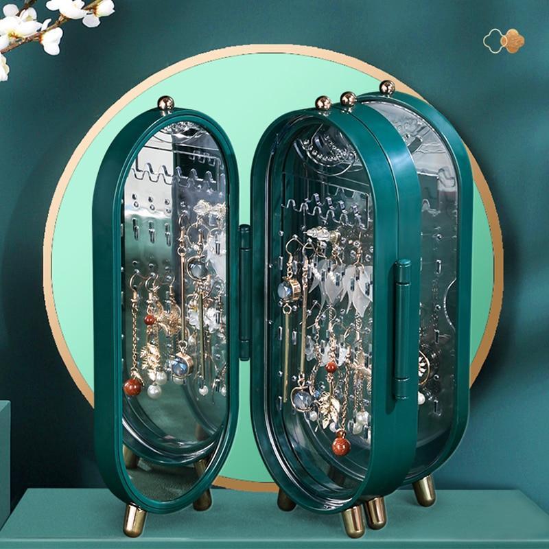 New Foldable Jewelry Storage Box Household Earrings Necklace Display Stand Luxury Retro Screen Organizer Case