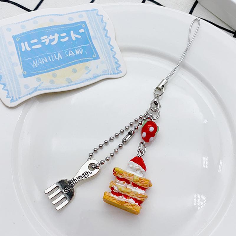 

Funny Creativity Cake Ice Cream Spoon Fork Pendants Keychain Phone Charm Straps Purse Decoration Accessories Small Gifts 1