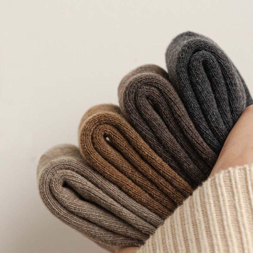 5Pairs Simple Thermal Mid Length Socks Stripe Winter Socks Men Thicken Warm Socks  Autumn Winter