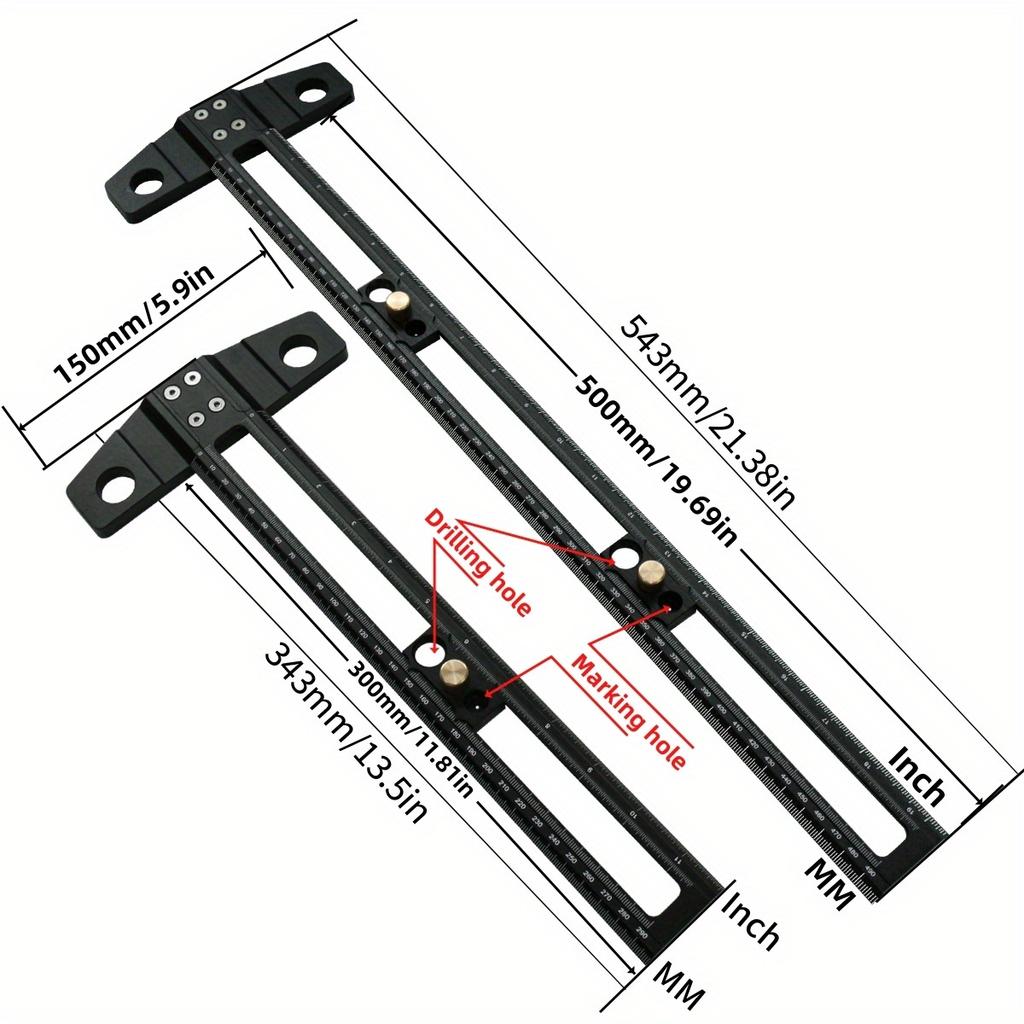 2 In 1 Drilling Positioning Scoring Ruler - Aluminum Alloy Scriber Marking Gauge with 6/8/10mm Drill Sleeves and Activity Block