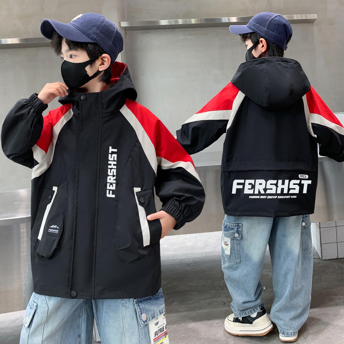 

Stylish Windbreaker: Boys Medium & Large Spring/Autumn Jacket 2026 - Trendy Kids Sporty Wear 120cm чорний