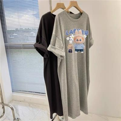 Verano Nueva Camiseta Falda Talla Grande Vestido Largo de Mujer Suelto Largo hasta la Rodilla Camisón