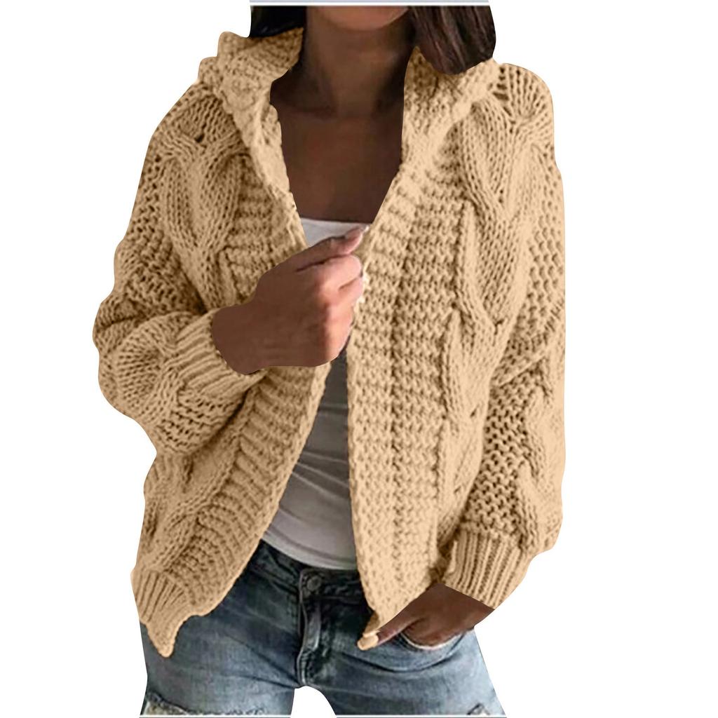 Women's And Winter Hooded Jacket Color Knitted Cardigan Sweater