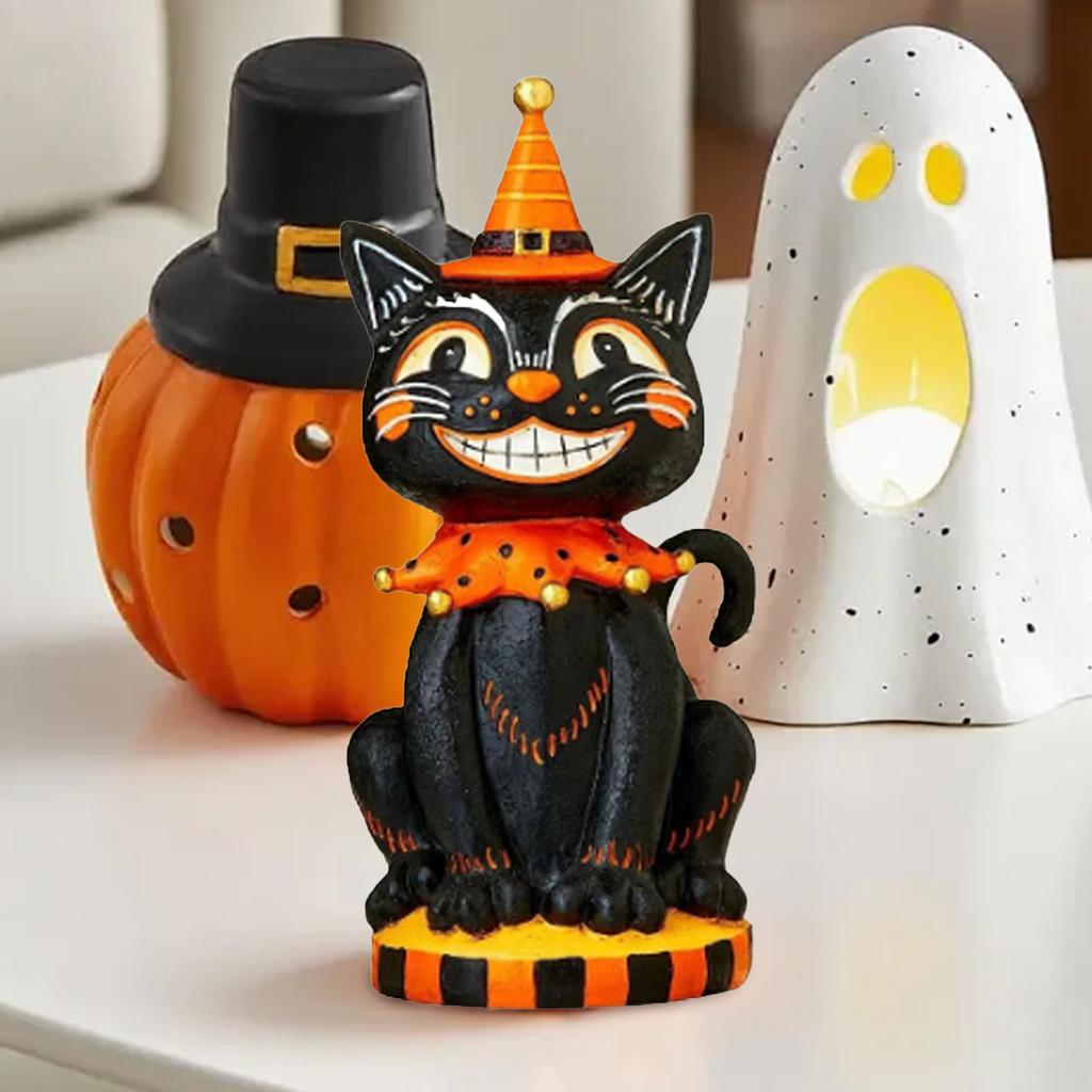 Vintage Style Halloween Cat Fun Whimsical Resin Table Centerpiece Decor Unique Gift Bright Color Happy Halloween Party Trick Or