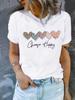Heart & Happy Slogan Print T-shirt Cute Short Sleeve Crew Neck Casual Top Women's Clothing Valentine's Day  for Summer & Spring