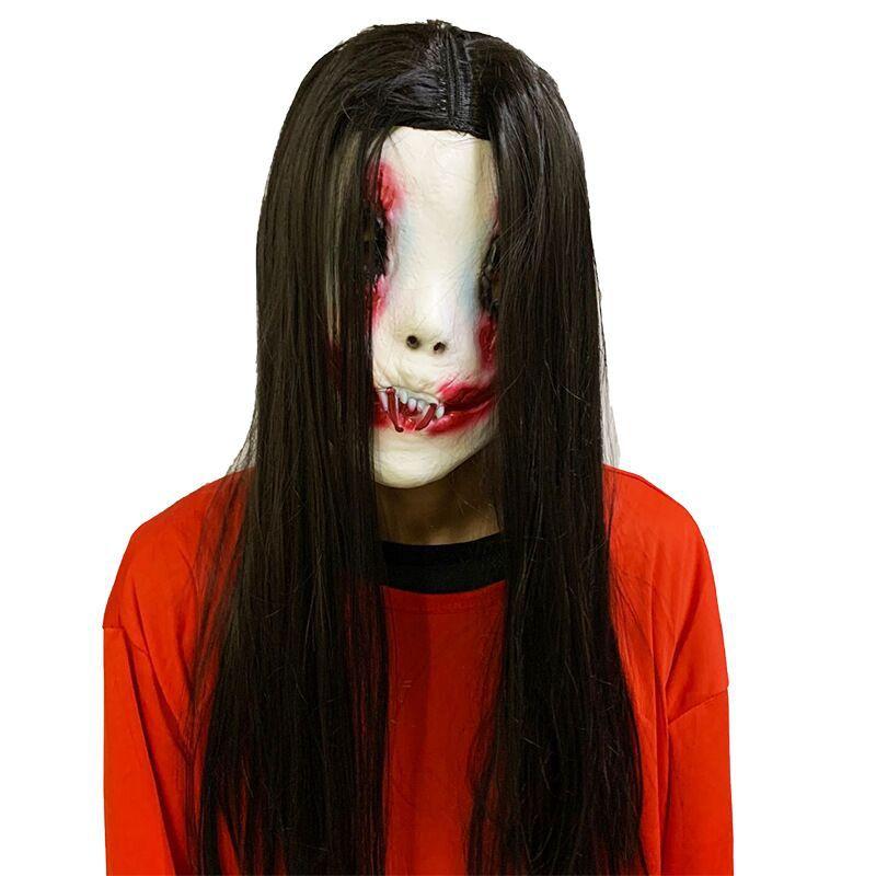 Halloween Haunted House Escape Room NPC Costume Horror Mask Men's and Women's Ghost Long Black Hair Vampire Headgear