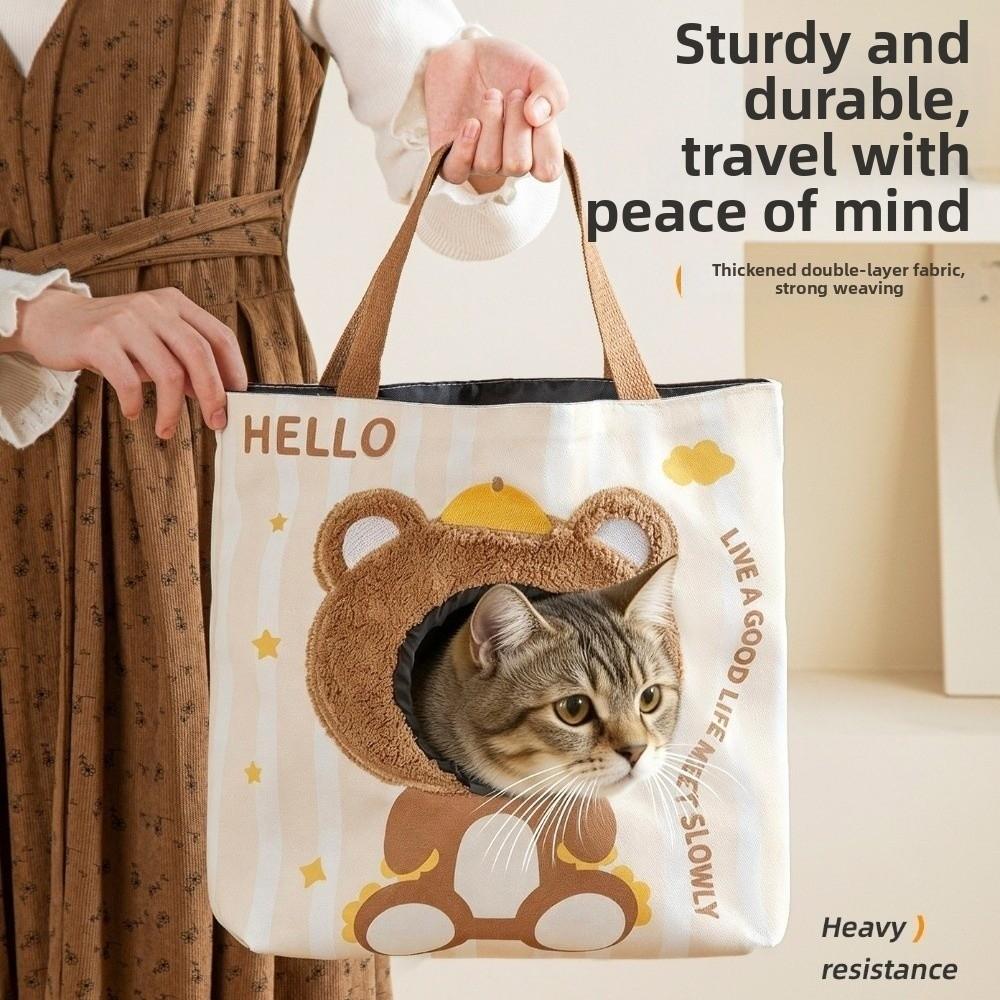 Haustier-Transfertasche Atmungsaktive Katzentransporttasche Cartoon Leinwand Welpen-Reisetasche mit Loch Tragbare Haustier-Schlingentasche Tägliche Nutzung