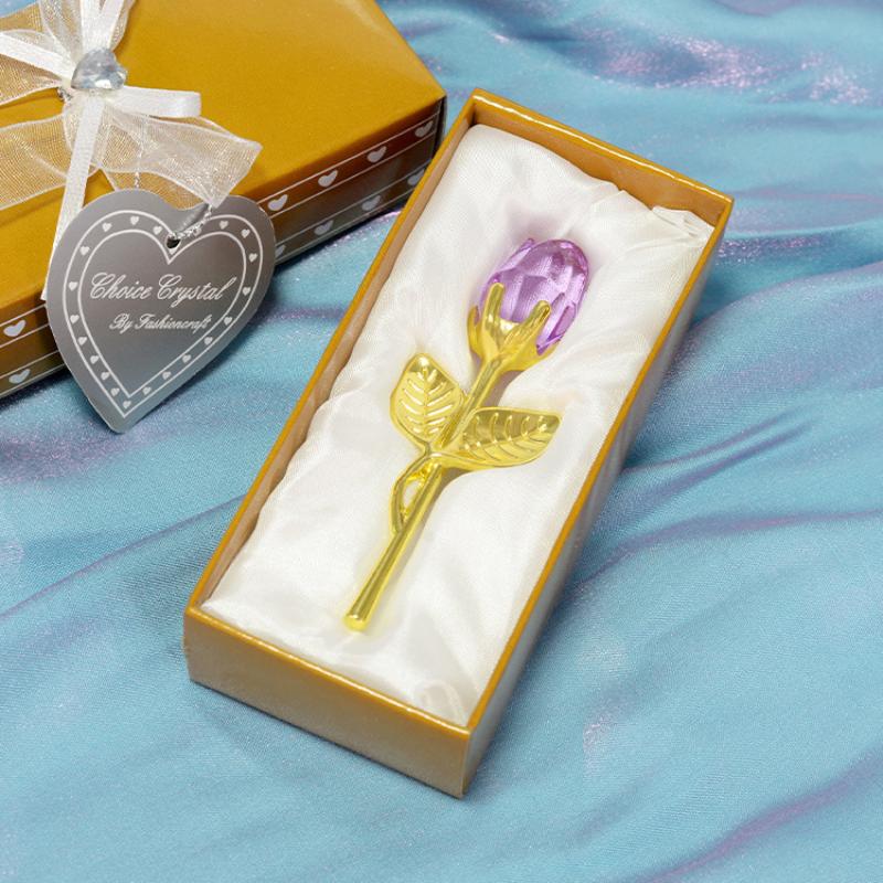 Clear Faux Crystal Rose With Metal Stem, Flower Figurine Gift Box, Home Wedding Valentine'S Day Ornament Decor