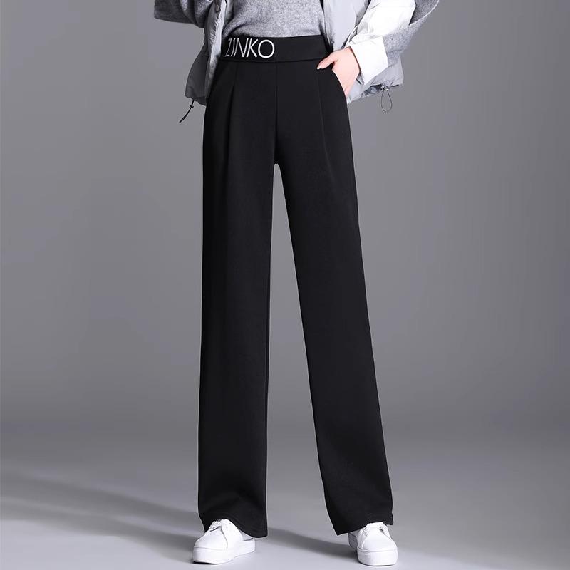 

Брюки с высокой талией и широкими штанинами, стройнящие - Большой размер, Свободные, Длина в пол, Прямые штанины для осени 4XL чёрный