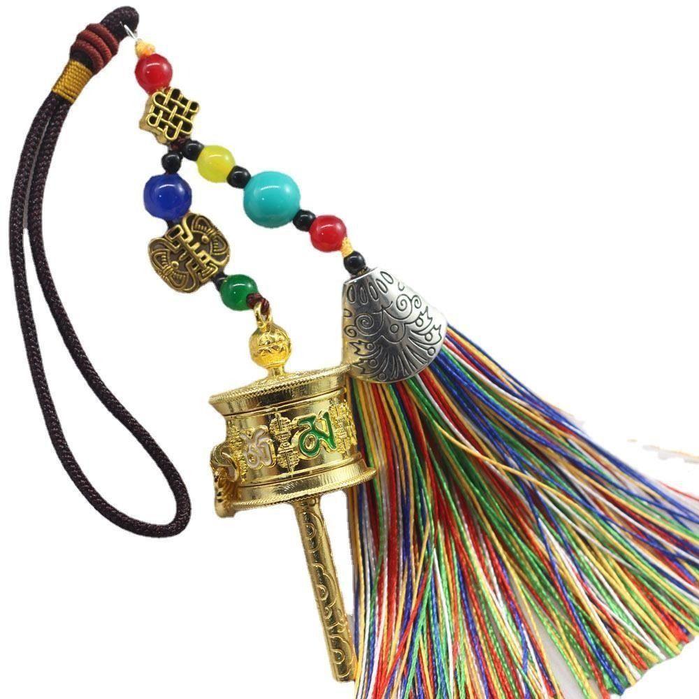 Colourful Tibetan Prayer Tassel Pendant Tassel Spinning Wheel Keyring  Hanging Ornaments