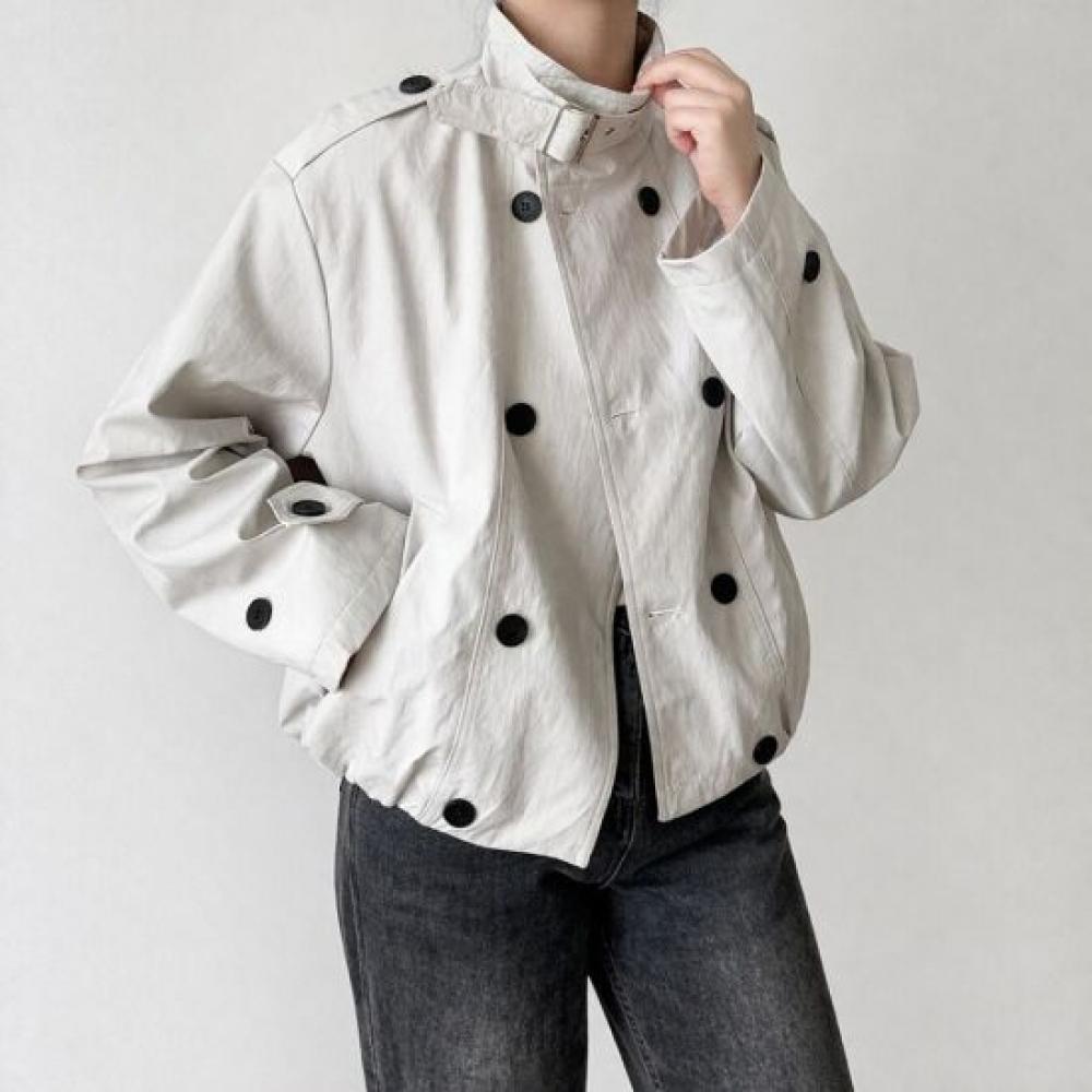 Mizqz High Neck Double Button Trench Short Jacket