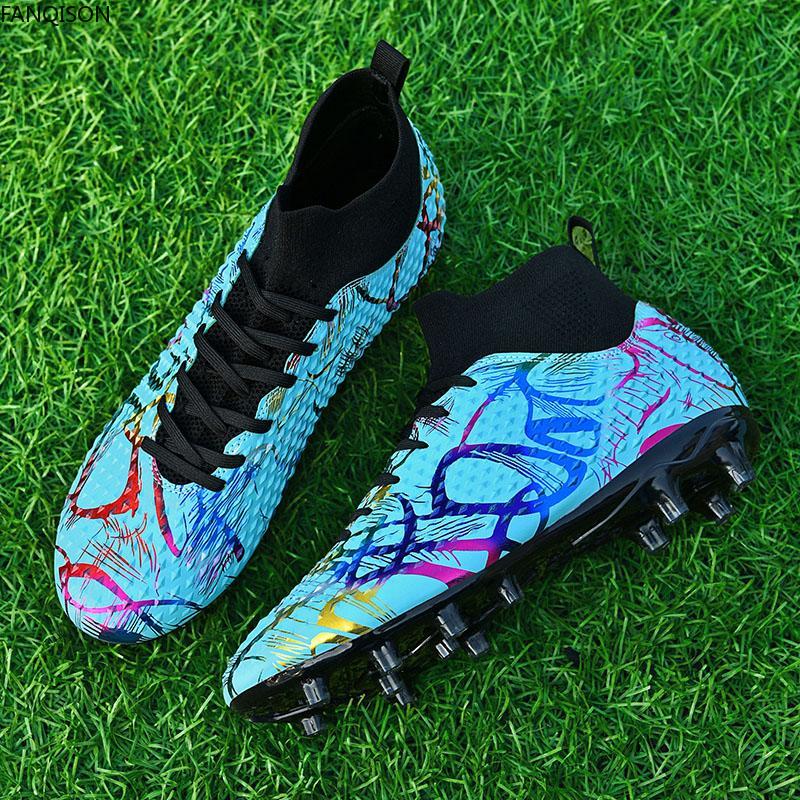 31-46 Children Graffiti Football Boots High-quality Artificial Lawn Socks Outdoor Men's Long Nail Sports Football Boots