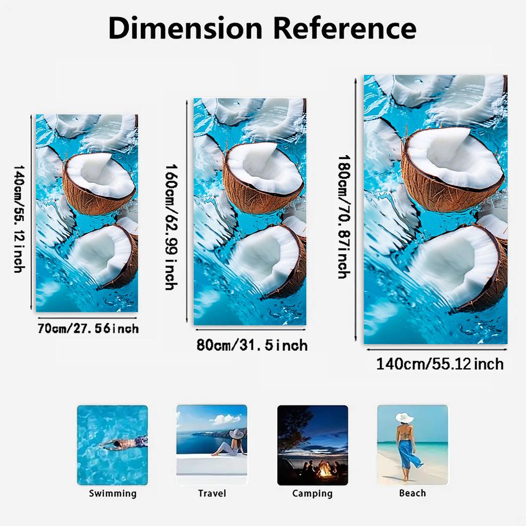 1Pc Summer Refreshing Coconut Wave Print Beach Towel Quick Dry Absorbent Swimming Holiday Large Bath Towel