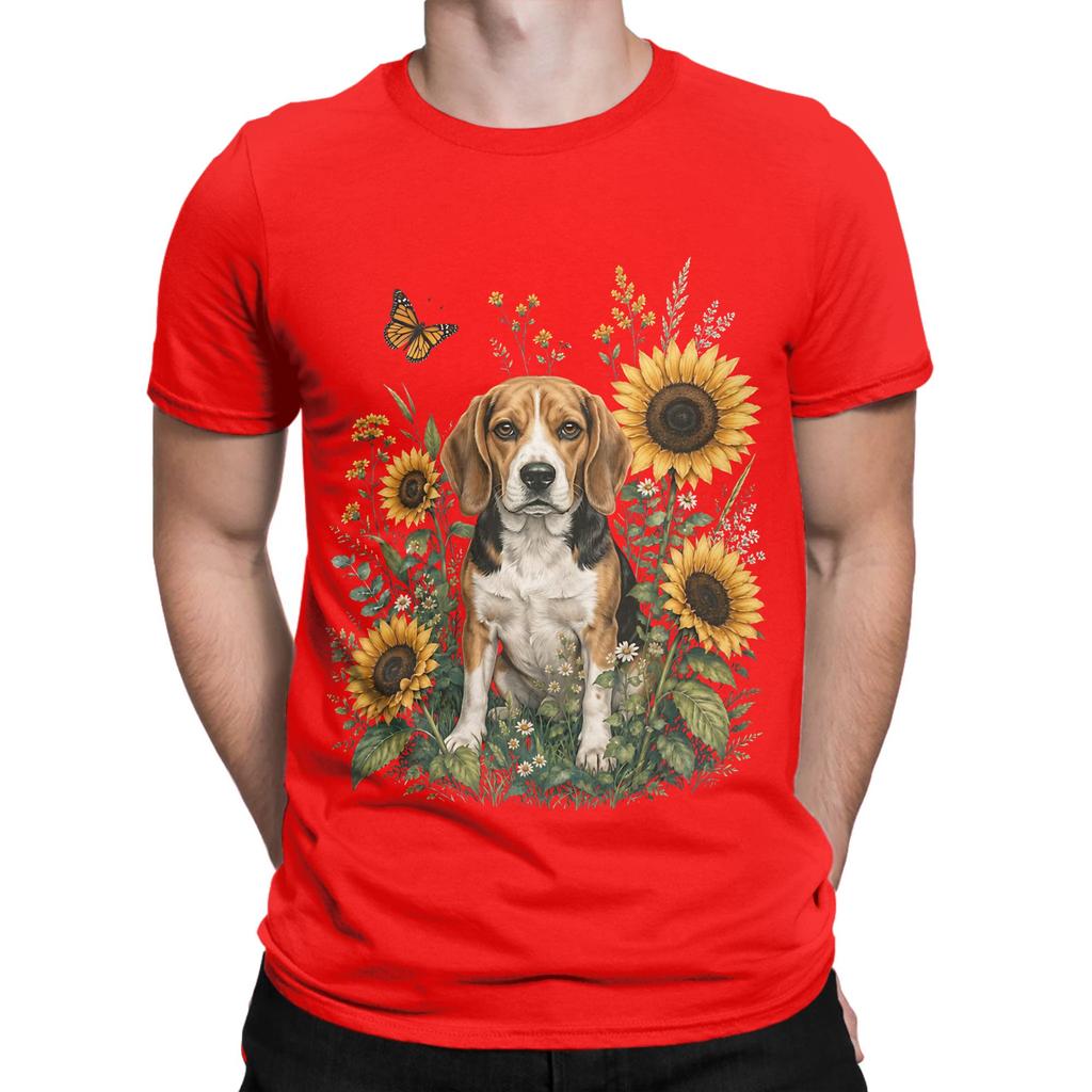 Beagle With Sunflower Cottagecore Art Dog Owner Novelty 100 Cotton Tshirt Beagle Tees Tops For Unisex