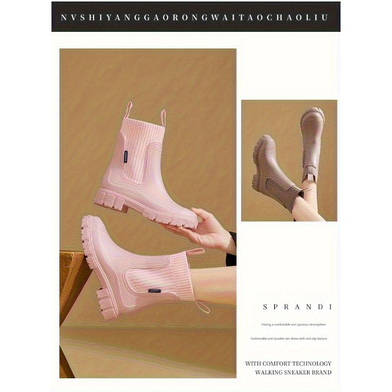 [Slip-Resistant Chelsea Boots] Slip-Resistant Chelsea Rain Boots | Women's Round Toe, PVC Upper & Sole, Comfortable Fabric, Versatile Outdoor Footwear