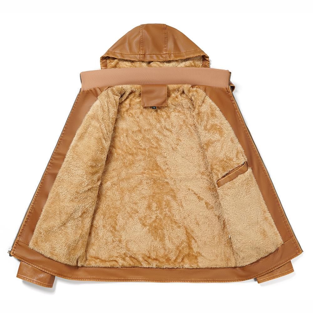 Men's European-Style PU Leather Hooded Jacket, Winter Plus Velvet, New Arrival