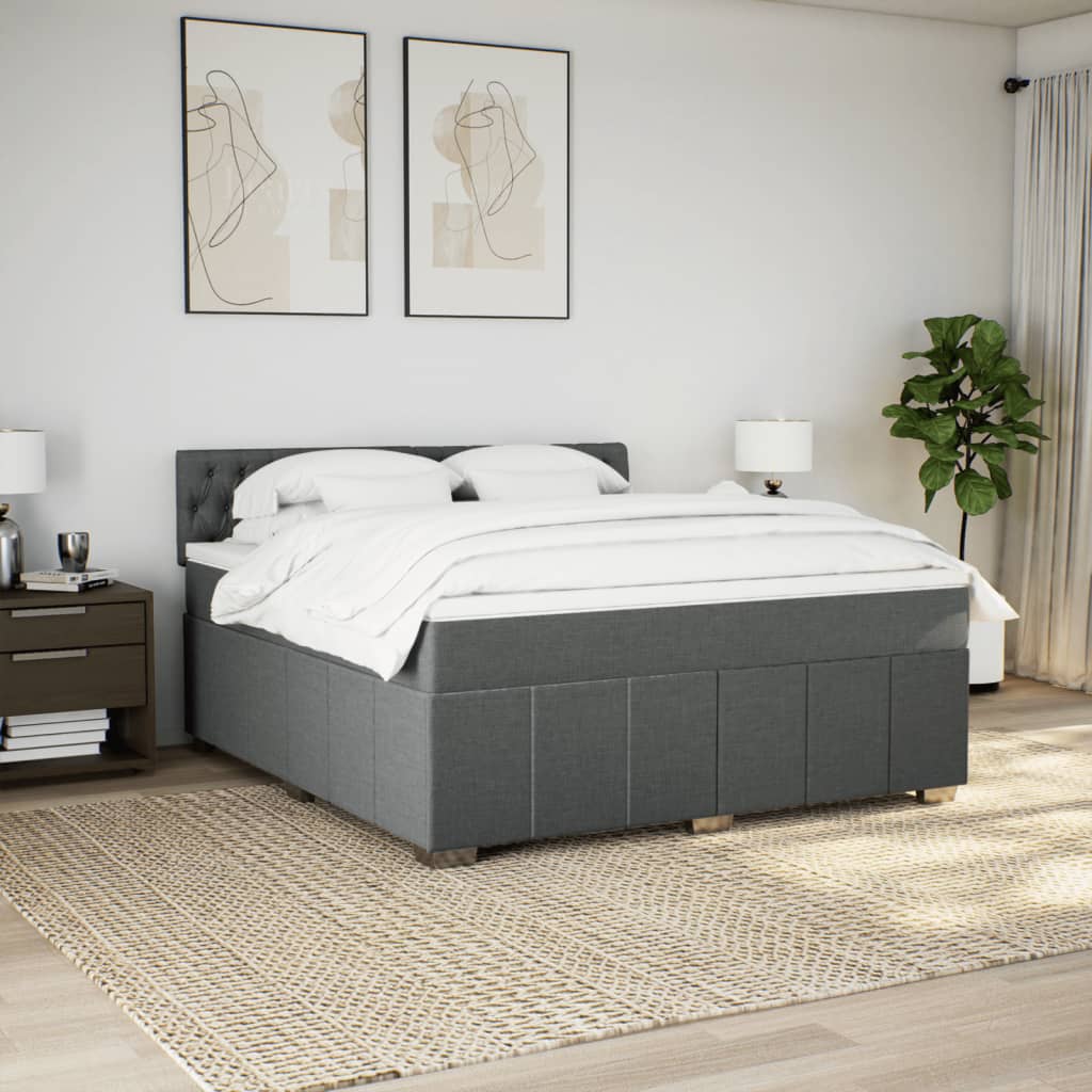 Box Spring Bed with Mattress Dark Gray 180 X 200 Cm Fabric