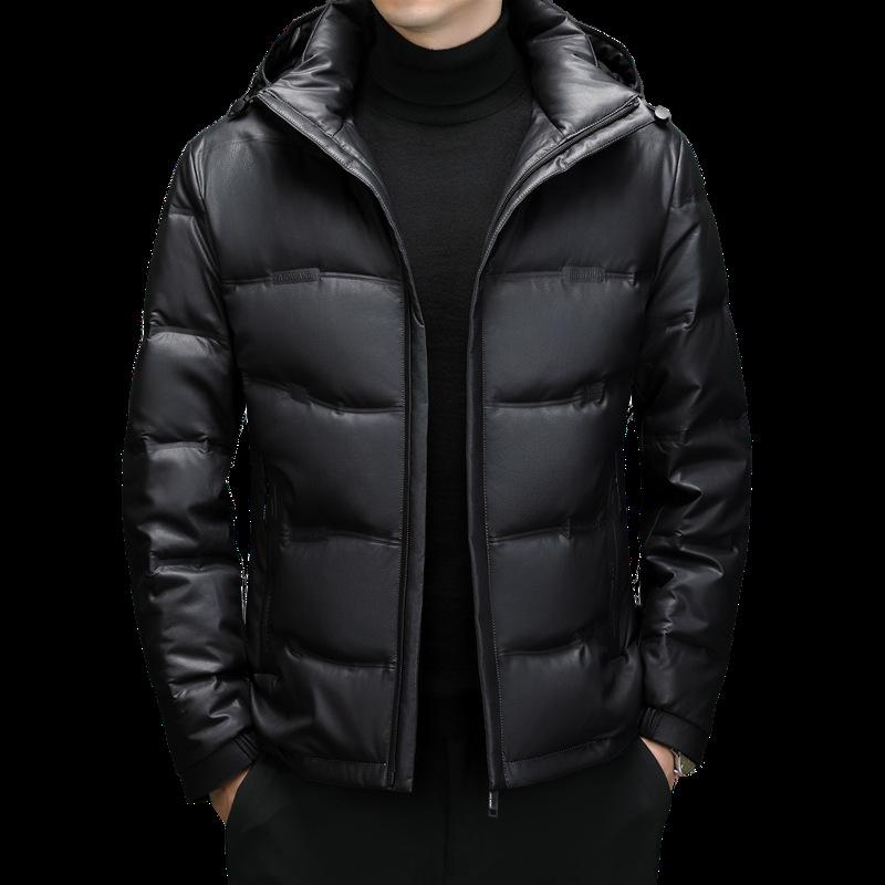 Fattened and Enlarged Leather Leather Jacket Men's Medium Down Jacket Short Korean Version Slim-fit Lapel Leather Jacket Fur Jacket Tide