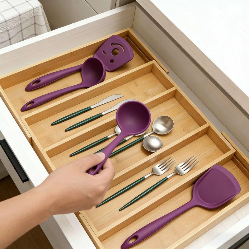 Bamboo Drawer Divider5-7Adjustable Tray for Silverware and Cutlery Storage Box, Kitchen Drawer Organizer, Storage Rack