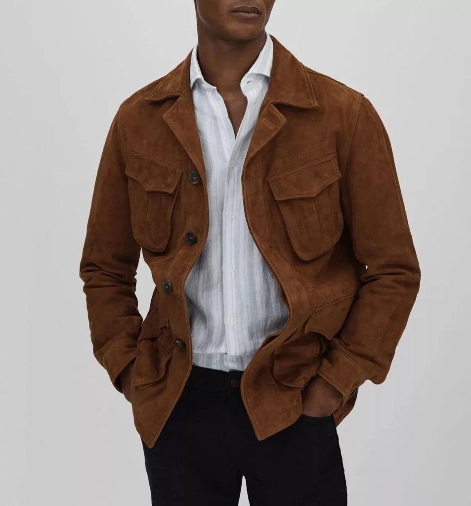 Men's Brown Genuine Soft Suede Handmade Leather Shirt New Stylish Casual Fashionable