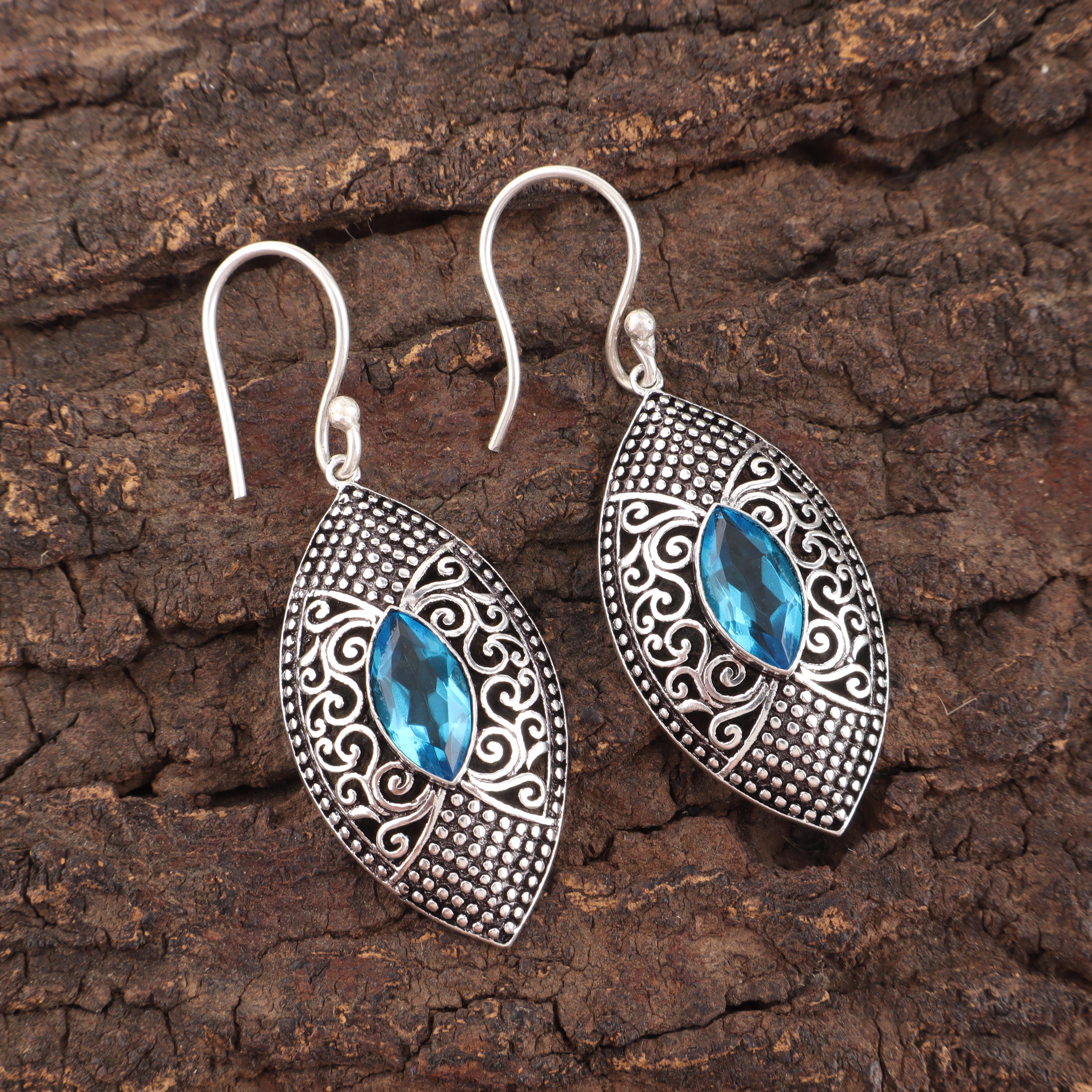 

Swiss Blue Topaz Earring Gemstone Earring, 925 Solid Sterling Silver Earrings Jewelry Handmade Earrings, Silver Jewelry For Gift 2.15 Inches синій
