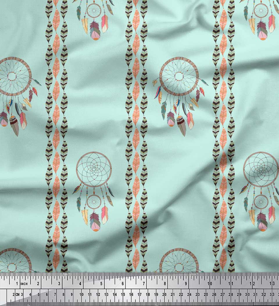 

Тканина для рукоділля Soimoi Green Japan Crepe Satin Stripe, Leaves & Dream Catcher для домашнього декору з принтом 42 дюйма 42 Inch Wide - Poly Crepe зелений