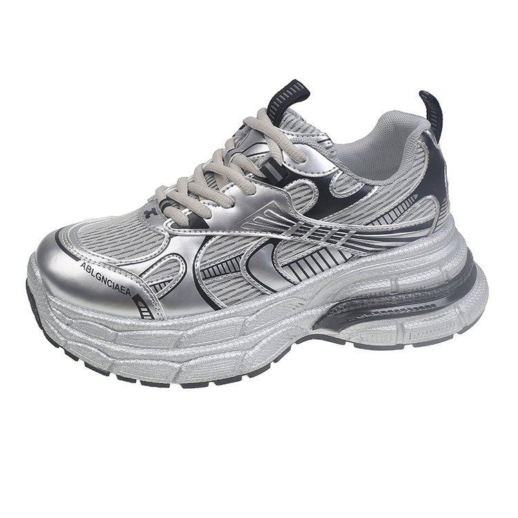 

Популярные серебристые кроссовки на платформе для женщин 2025 новая летняя сетчатая дышащая повседневная спортивная обувь на мягкой подошве для бега 40 серебряный