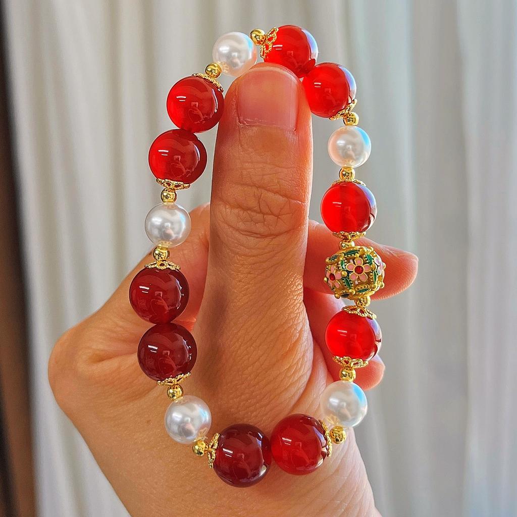 Vintage 7A Natural Chalcedony Agate Artificial Crystal Shijia Pearl Design Sense Bracelet Bracelet