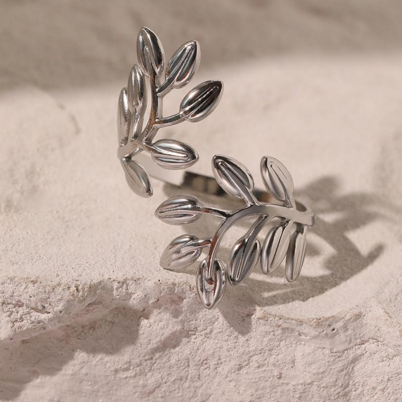 

Stainless Steel Leaf Rings Minimalist Irregular Open Ring Personality Design Fashion Ring for Women Men Anniversary Gift New