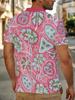 [Printed Design - Not Textured] Magenta Collar Tropical Floral Cashew Full Print Men'S Polo Shirt